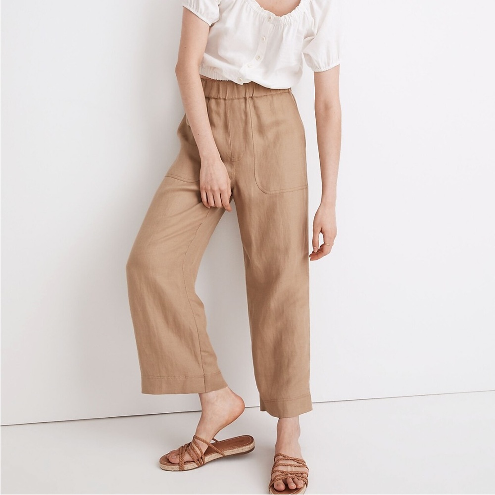 Madewell Linen-blend Huston pull on crop pant size small
